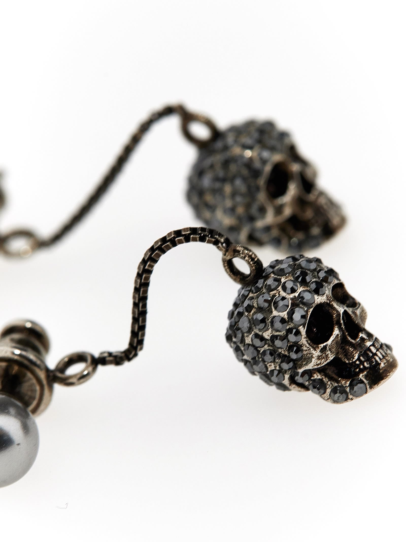 Shop Alexander Mcqueen Skull Pearl Earrings In Silver