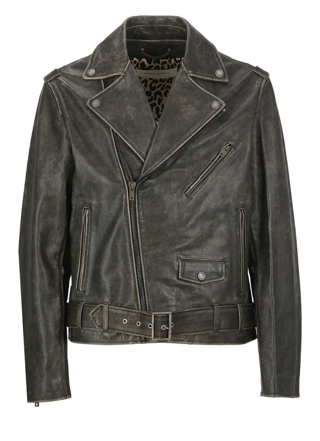 Shop Golden Goose Chiodo Leather Jacket In Black