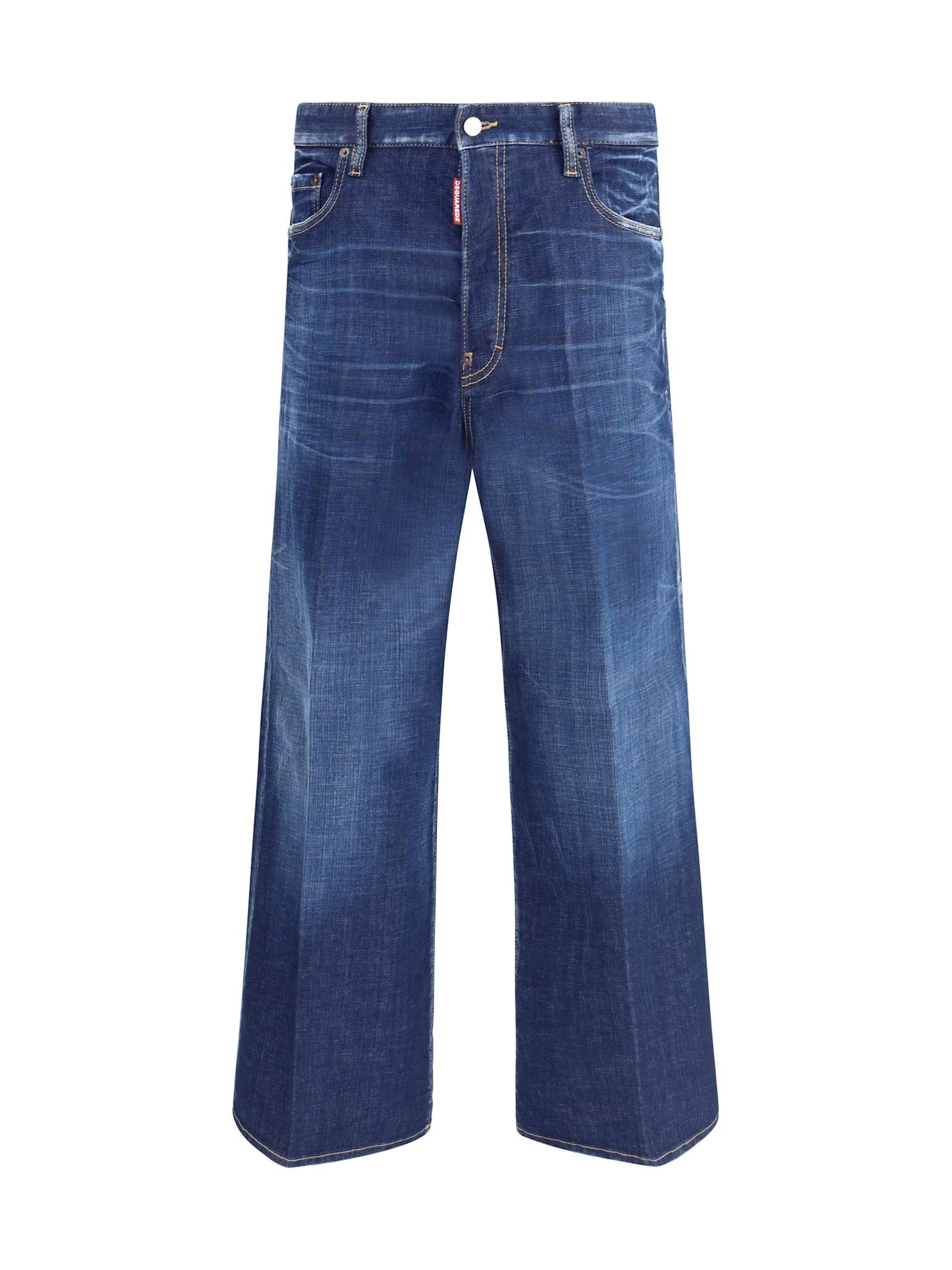 Dsquared2 Blue Jeans With Belt Loops And Logo Patch On The Rear In Blue