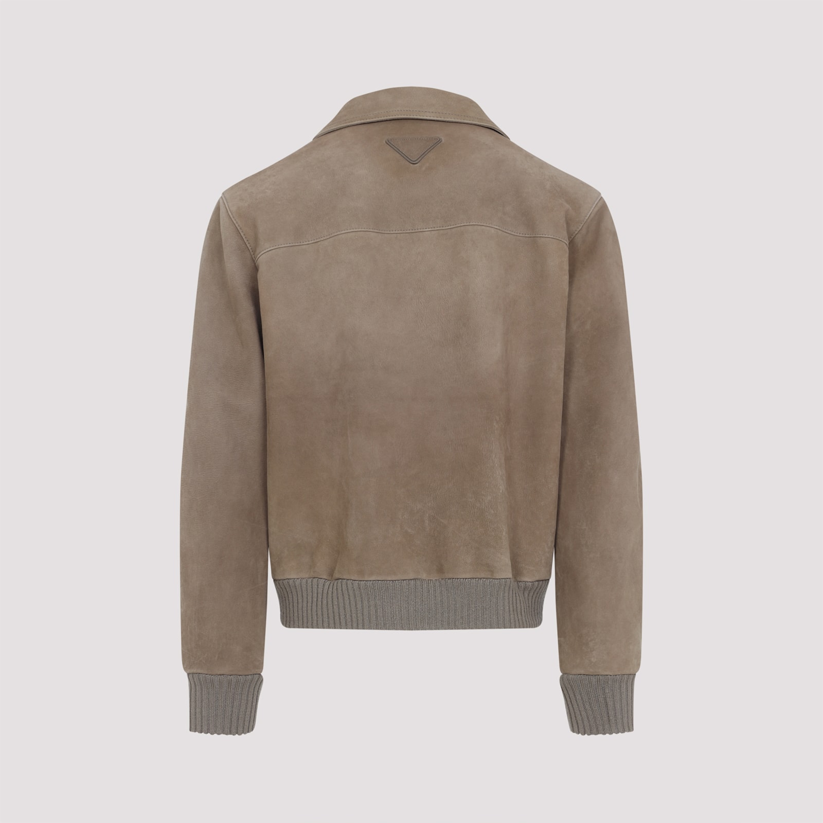 Prada Pointed Collar Lamb Leather Blouson In Brown
