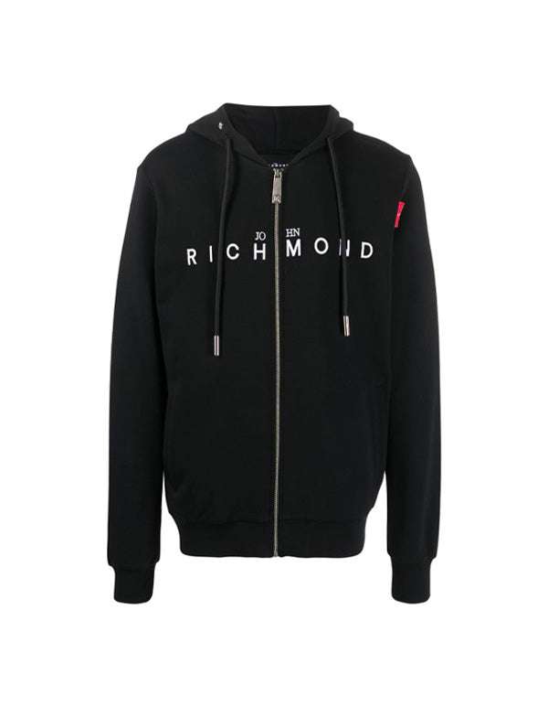 John Richmond Sweatshirt With Zip And Logo On The Front In Nero