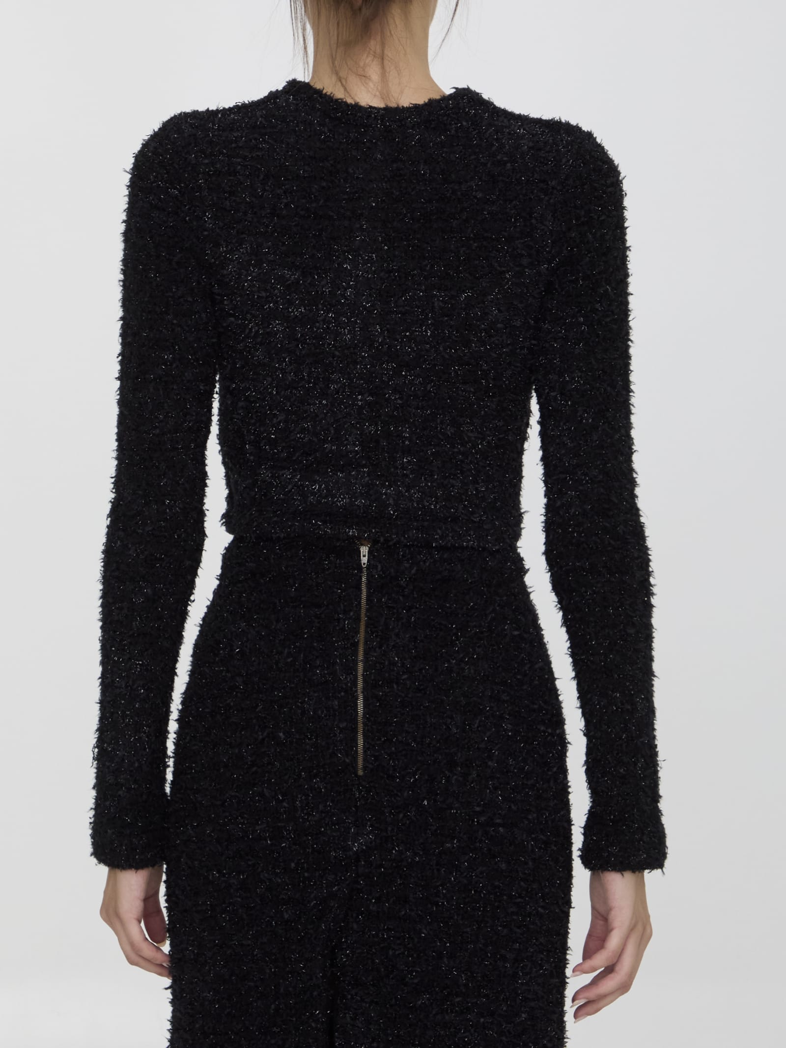 Shop Balenciaga Cropped Cardigan In Tweed In Black