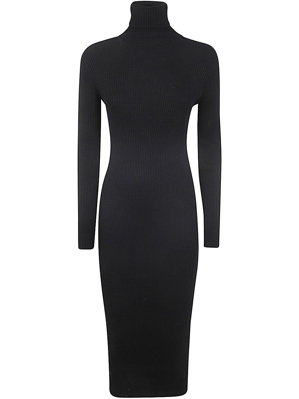 Shop P.a.r.o.s.h Ribbed Turtle Neck Midi Dress With Porthole On Back In Black