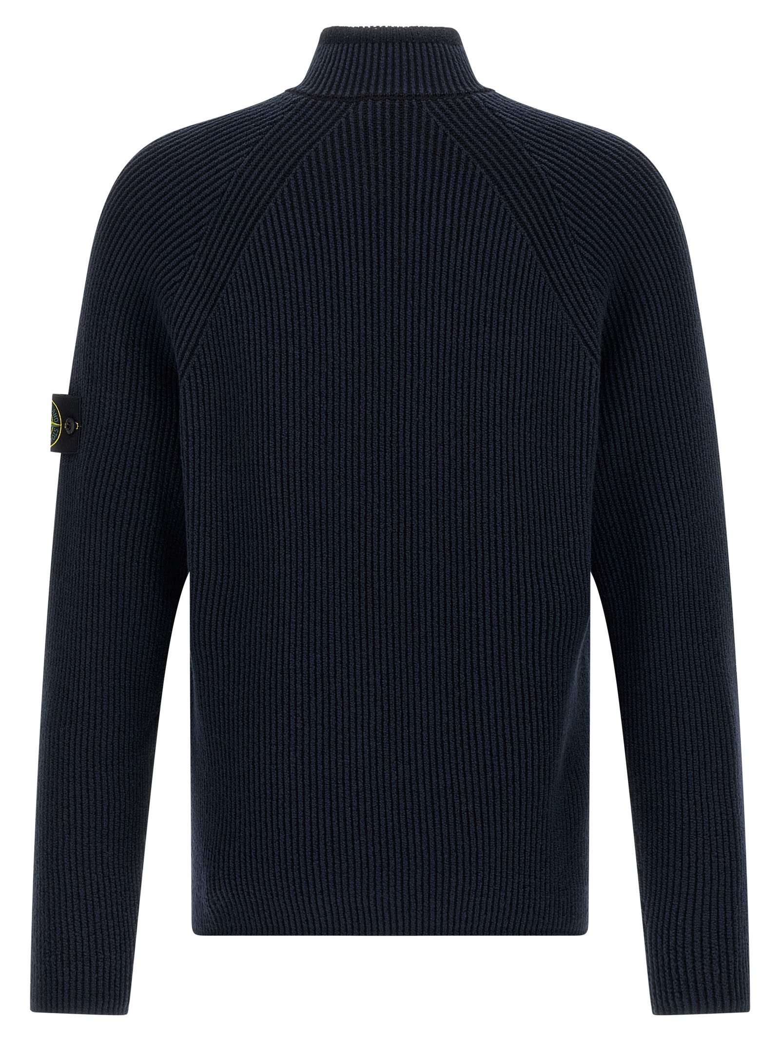 Stone Island Ribbed Crewneck Sweater Fitted Shape In Blue
