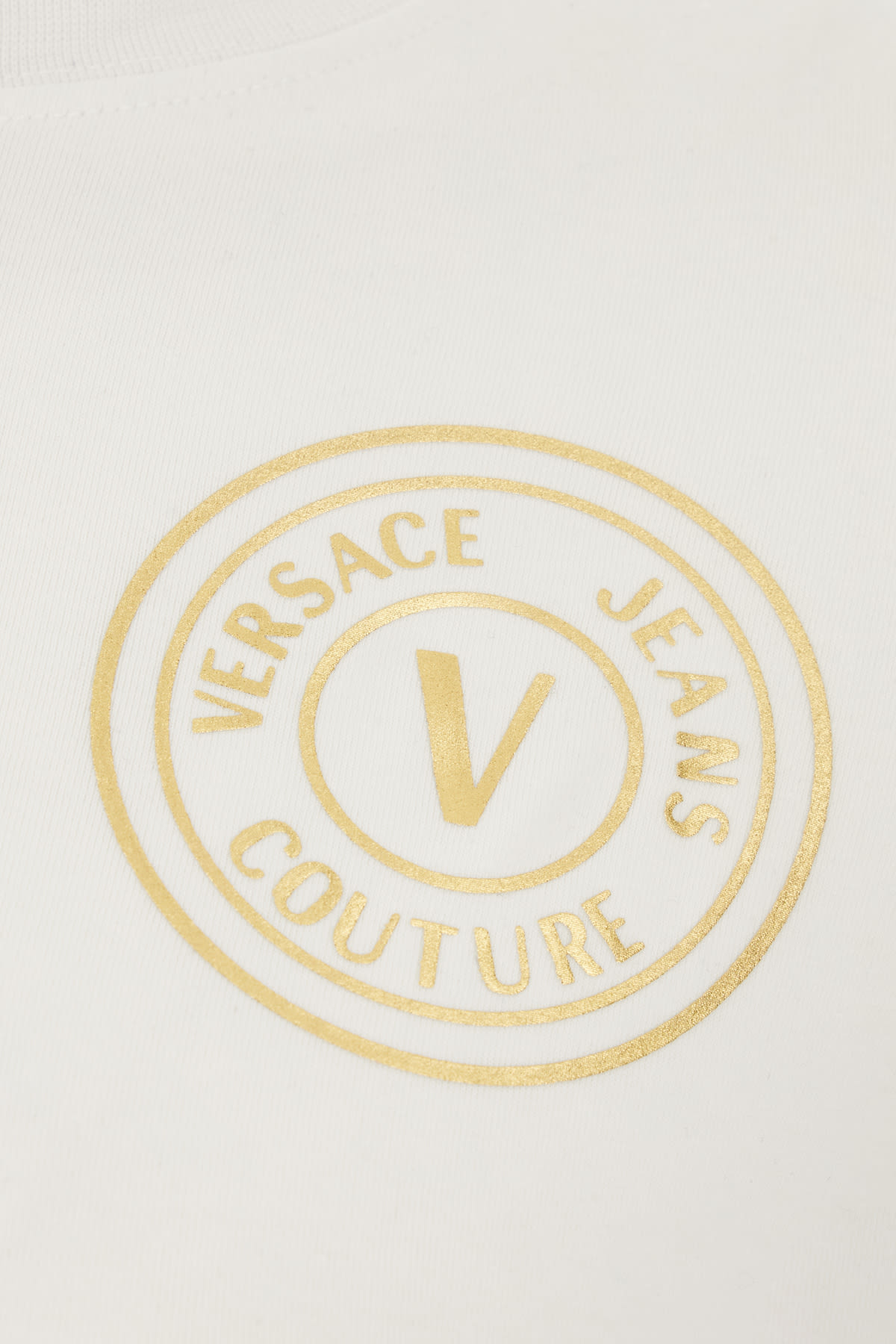 Versace Jeans Couture White V-emblem Logo T-shirt Minidress In White Gold