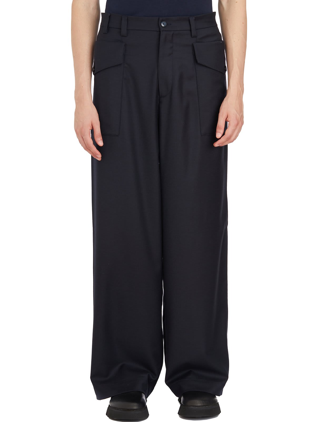 Shop Barena Venezia Caorloto Fan Wide-leg Trousers In Navy