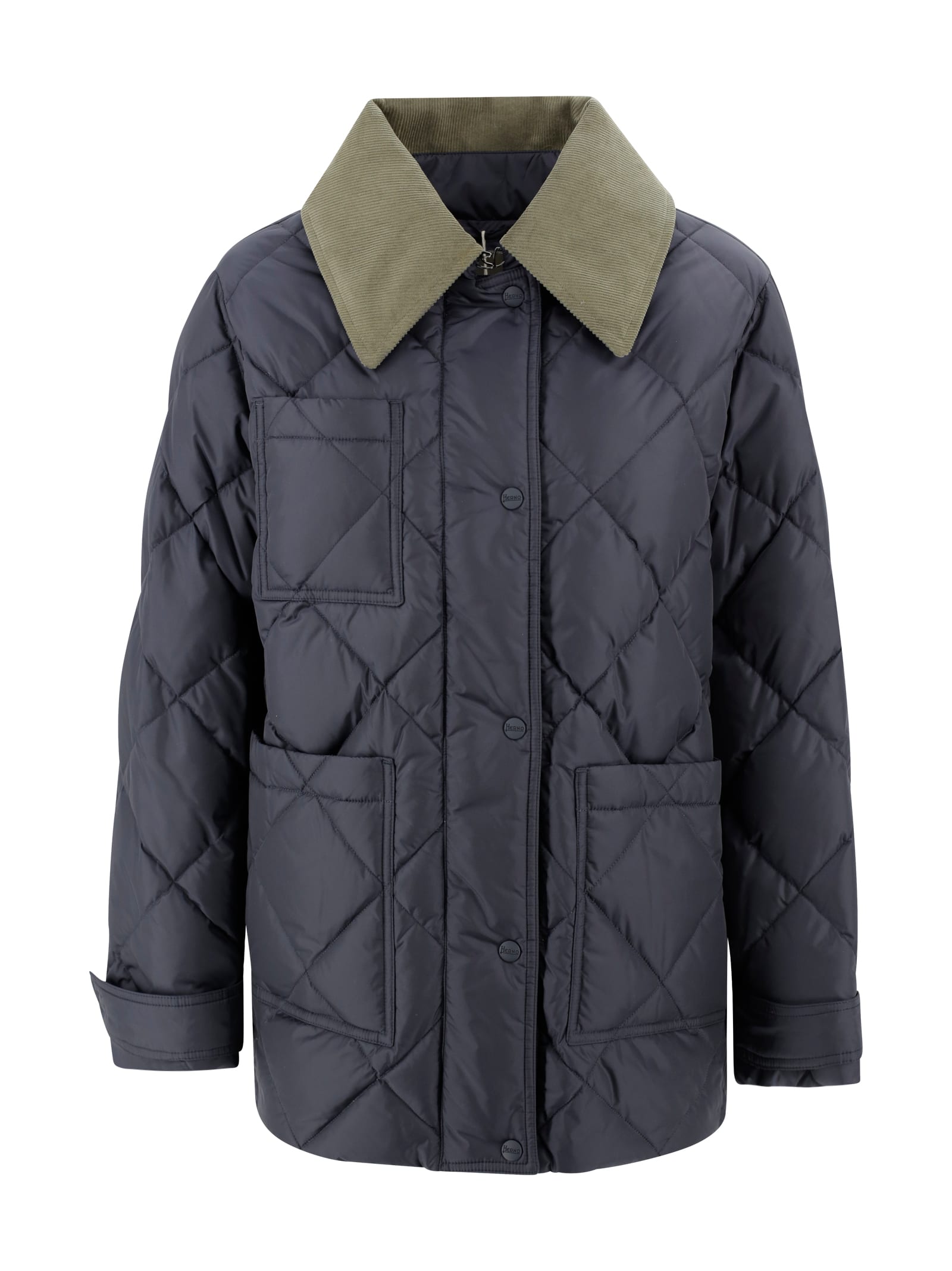 Herno Quilted Jacket Velvet Collar In Blue