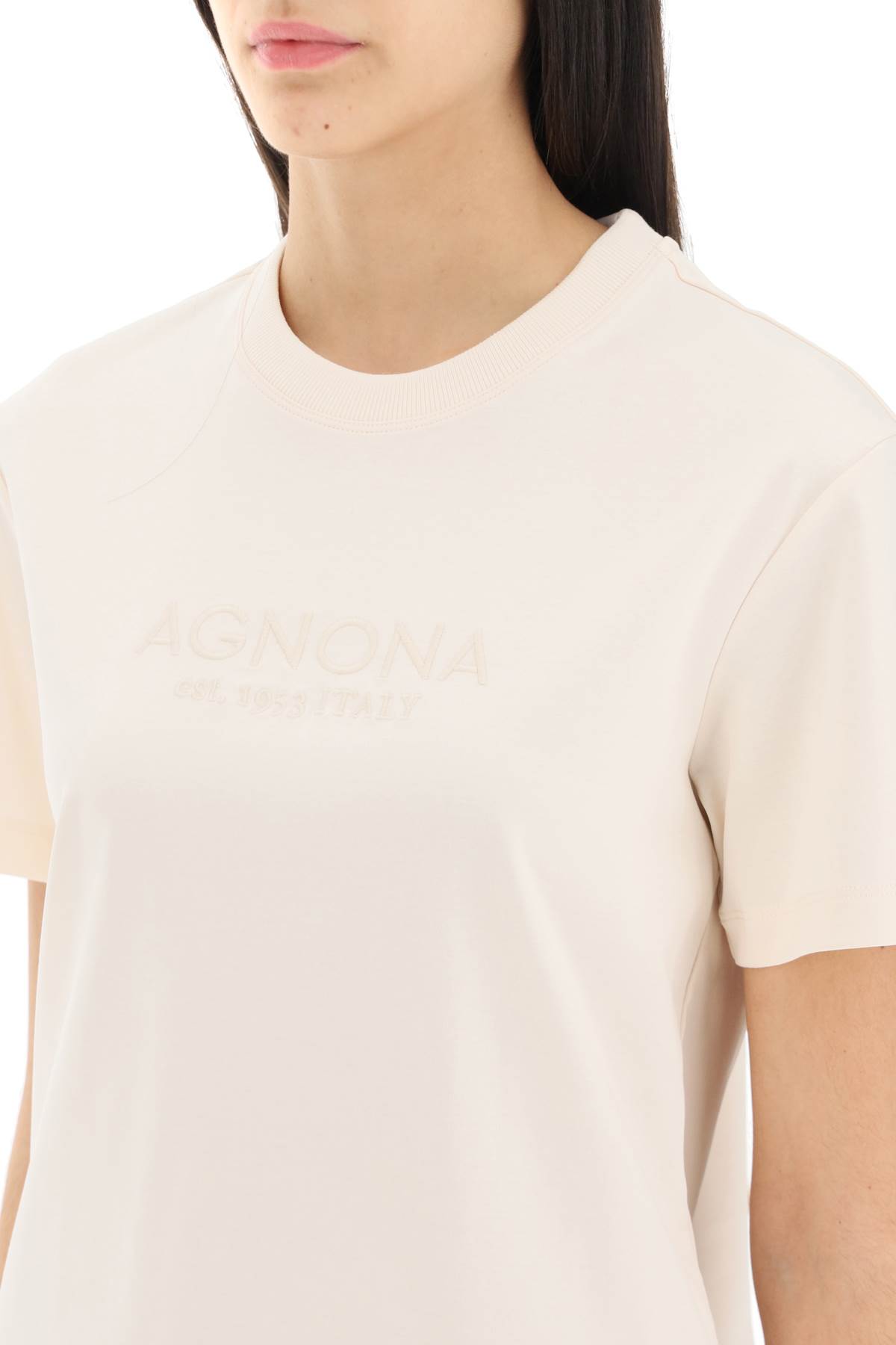 Shop Agnona T-shirt With Embroidered Logo In Sand (beige)