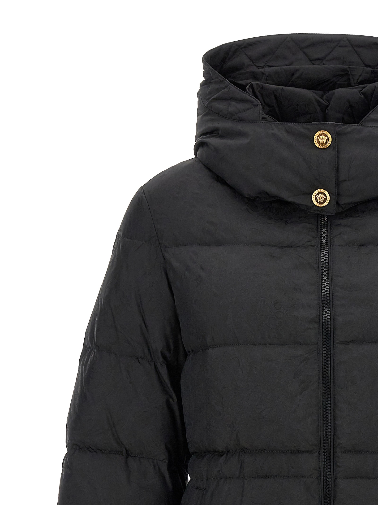 Shop Versace Barocco Down Jacket In Black