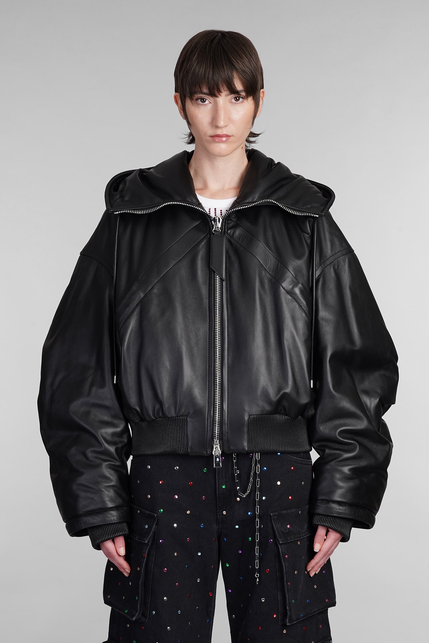 Shop Attico Bomber In Black Leather