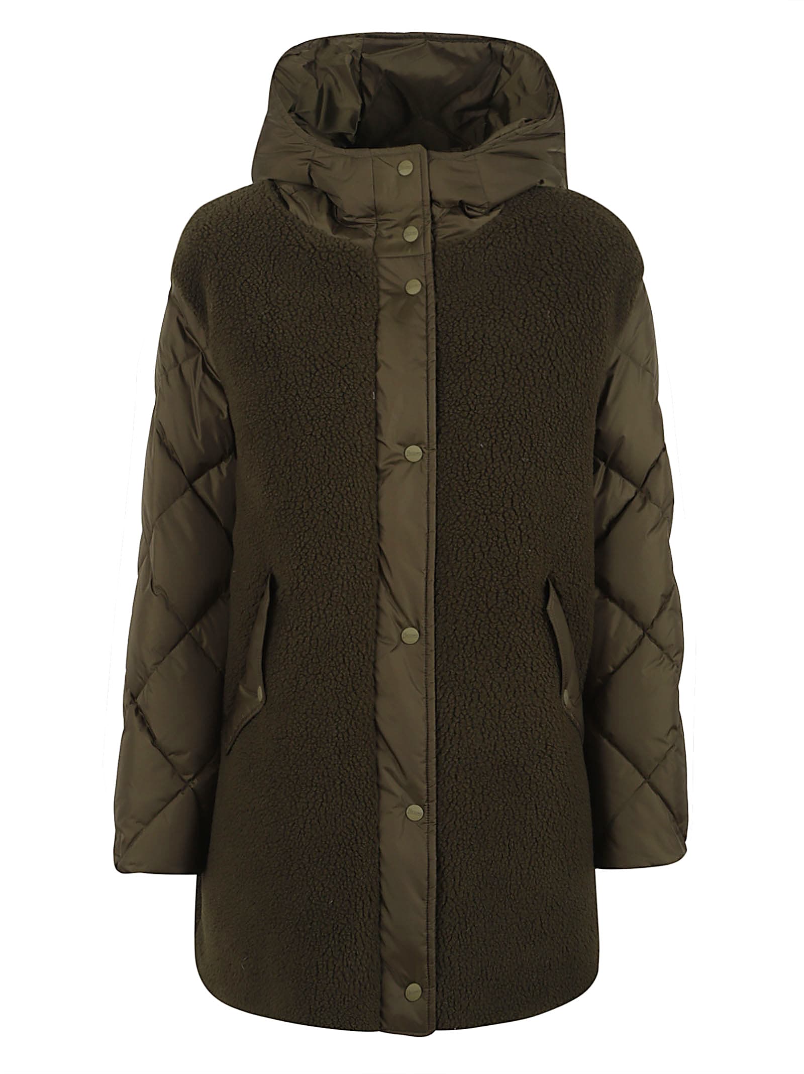 Herno Down Jacket With Faux Fur Insert In Green