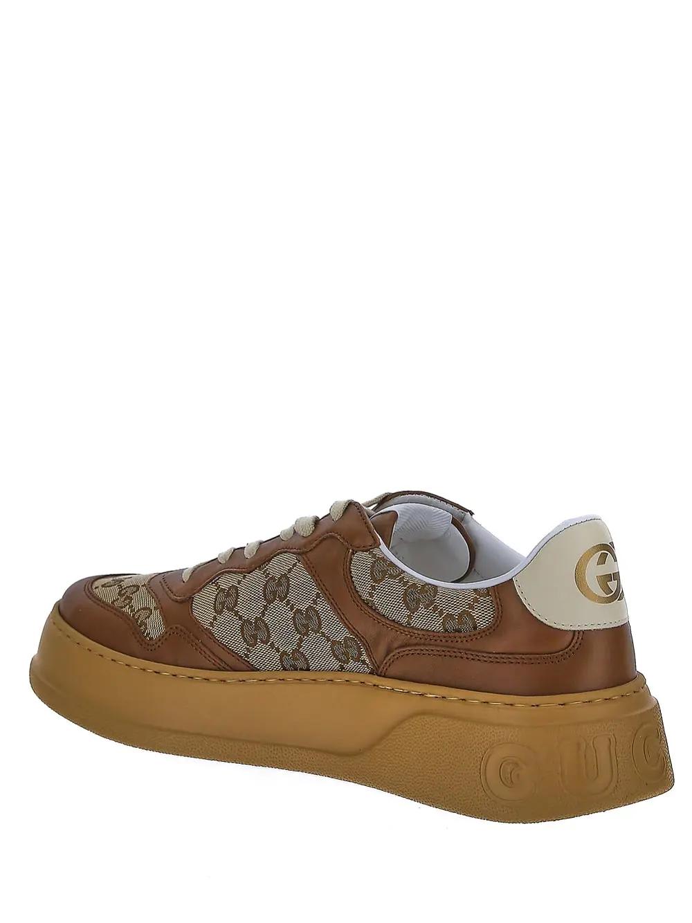 Shop Gucci Gg Sneakers In Leather Brown