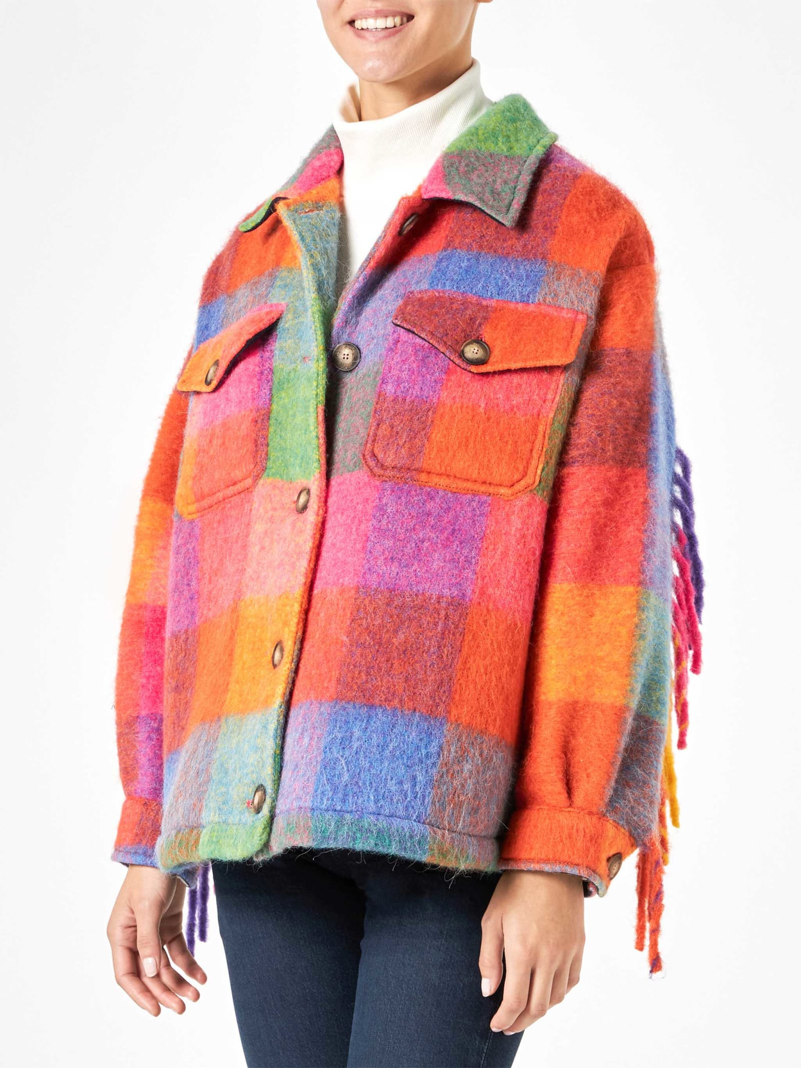 Shop Mc2 Saint Barth Woman Overshirt With Fringes In Multicolor