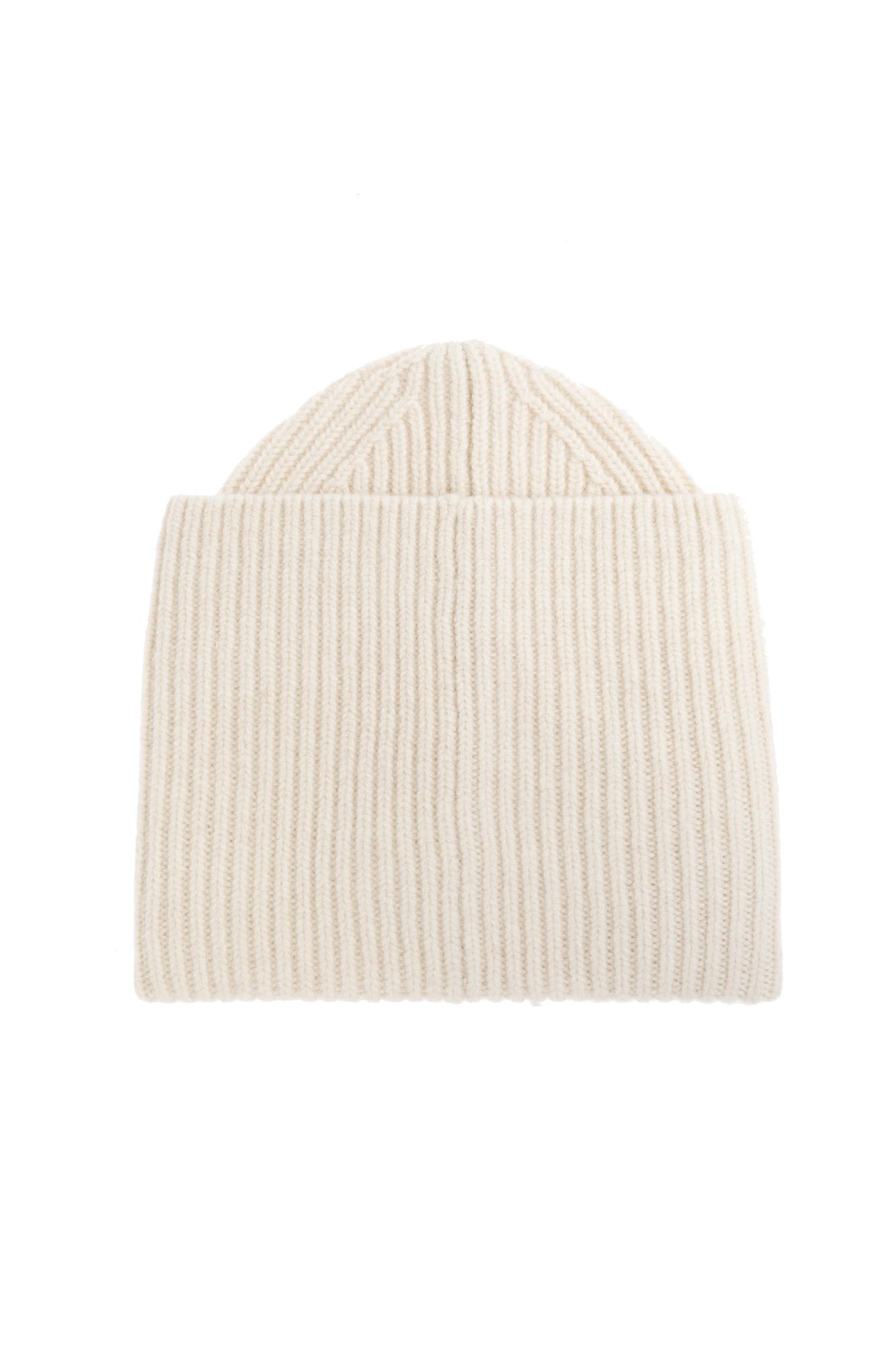 Shop Acne Studios Woolen Hat With Logo In Oatmeal Melange