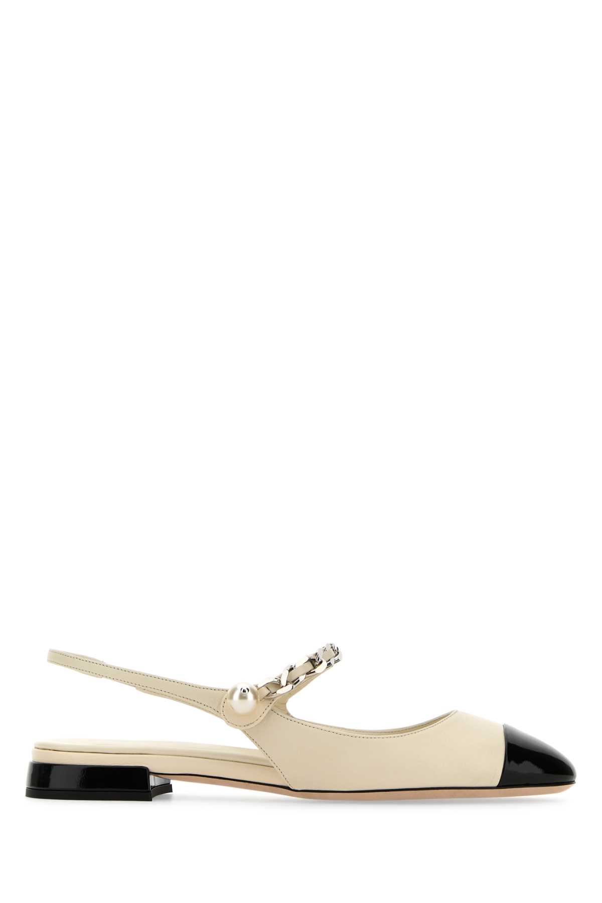 Shop Miu Miu Ivory Leather Ballerinas In Avorionero