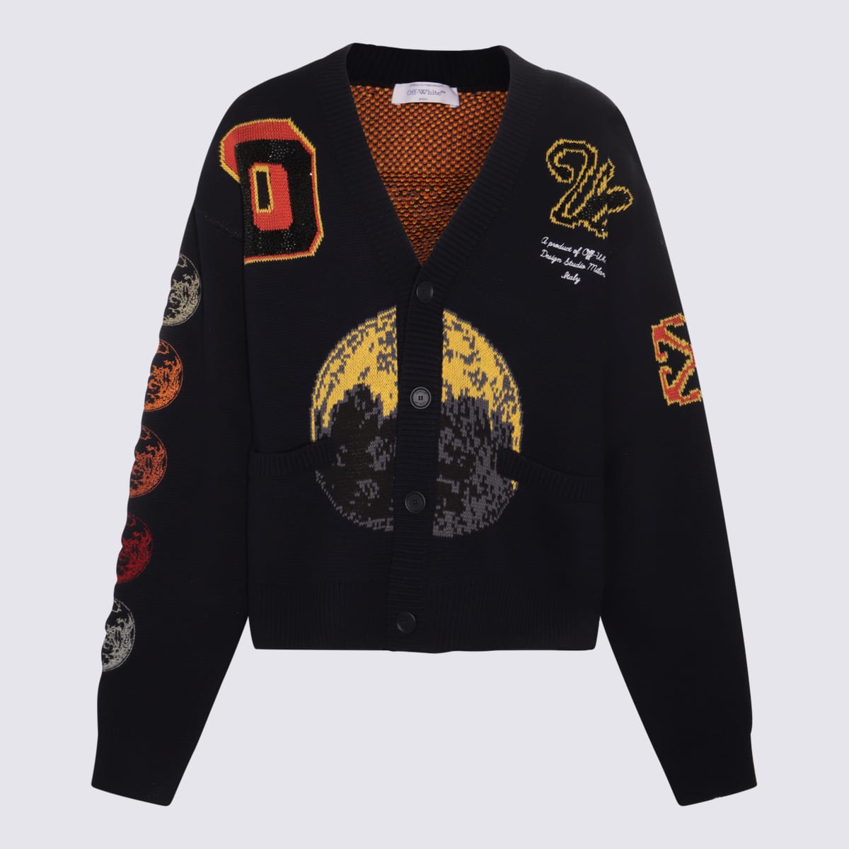 OFF-WHITE BLUE AND MULTICOLOUR WOOL BLEND MOON PHASE CARDIGAN