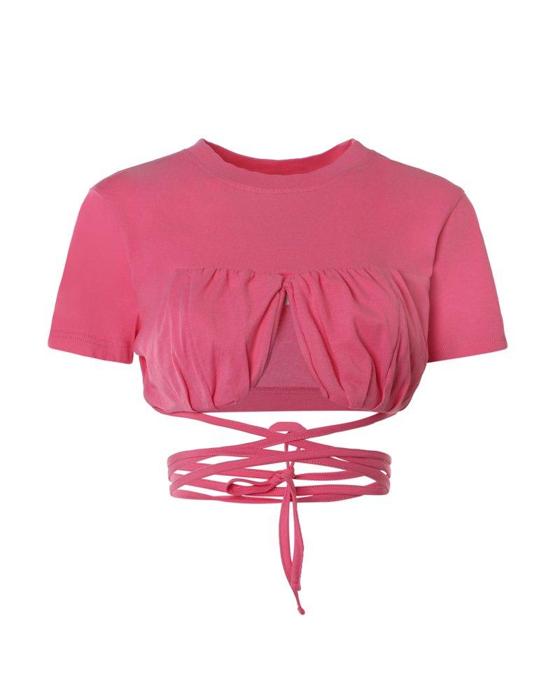 JACQUEMUS WRAP AROUND CROPPED FITTED T-SHIRT