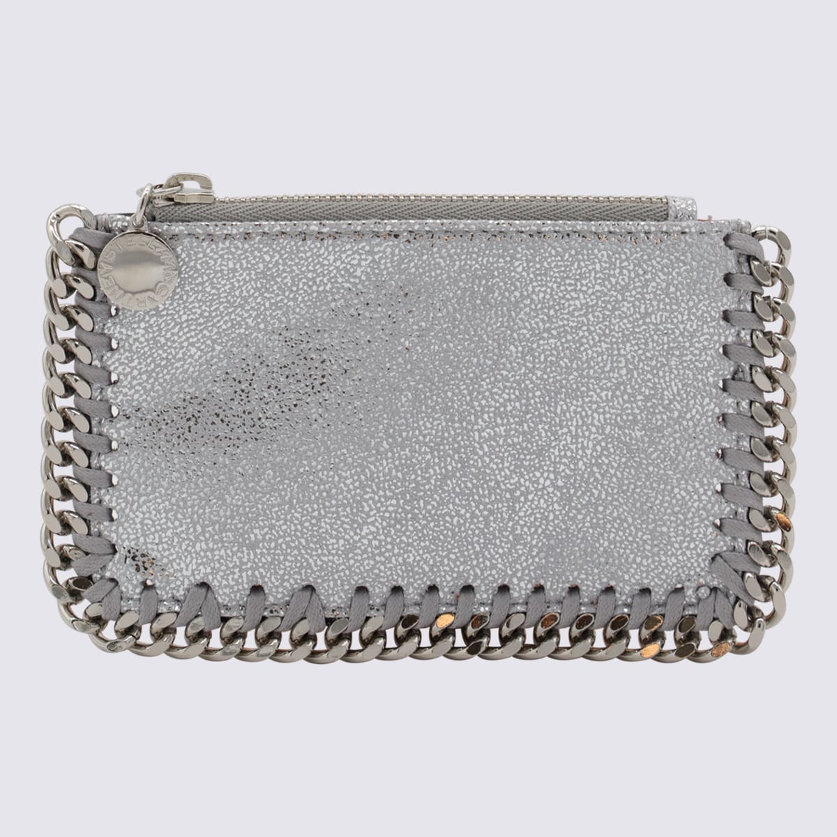 Silver Metal Faux Leather Falabella Card Holder