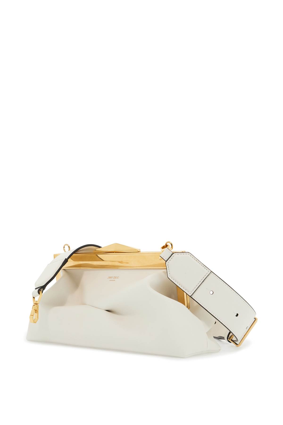 Shop Jimmy Choo Leather Diamond Frame Clutch In Latte Gold (white)