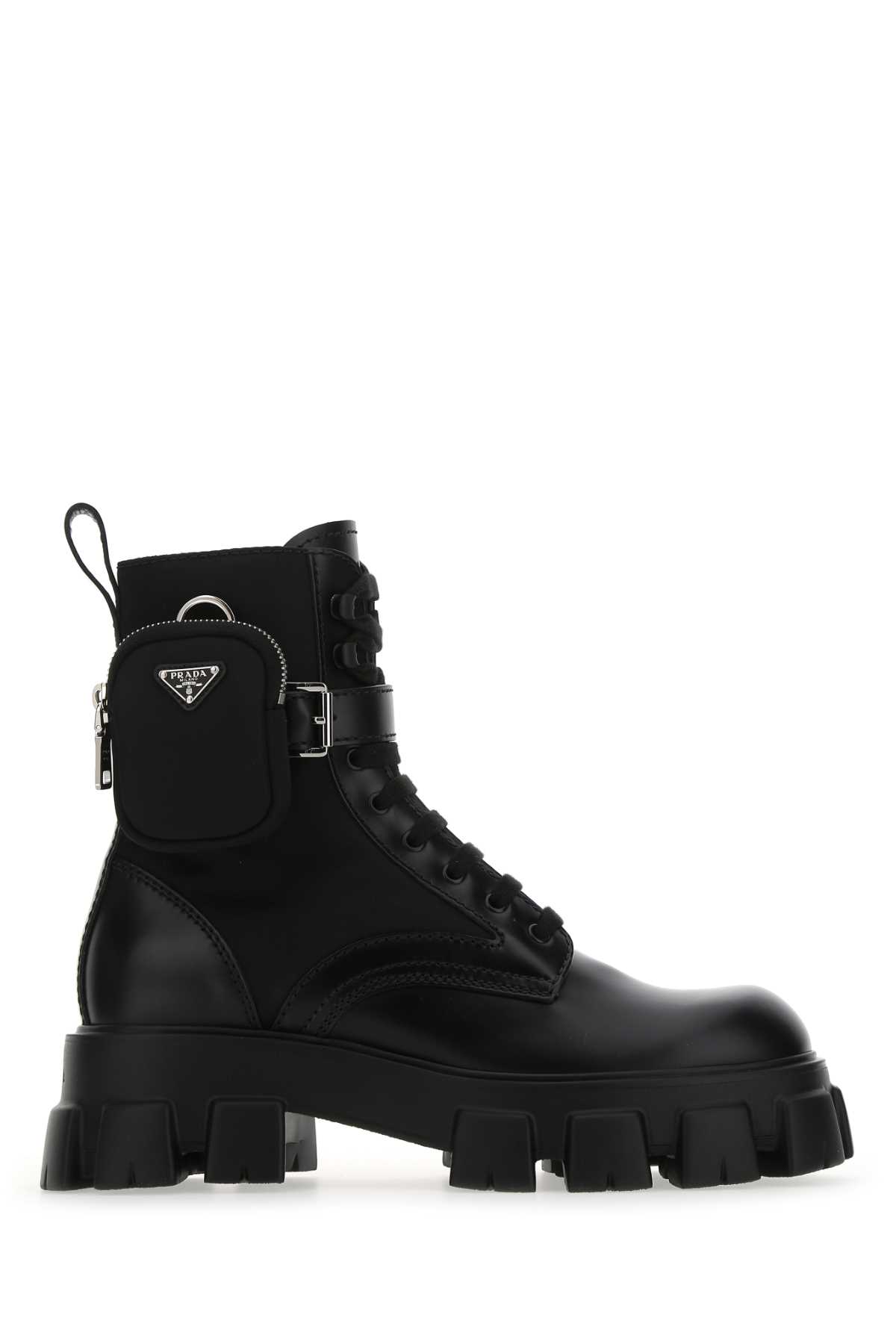 Shop Prada Black Leather And Re-nylon Monolith Boots In F0002