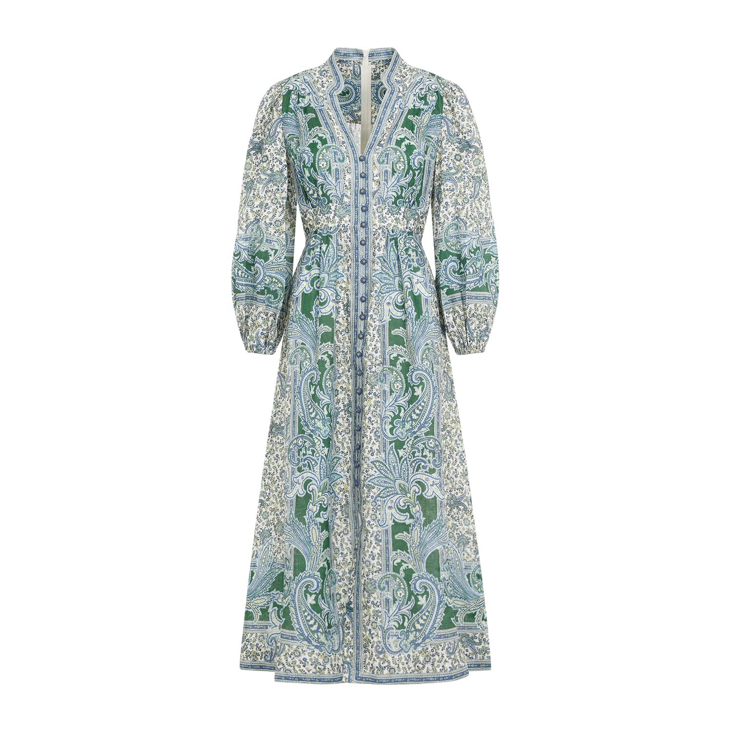 Shop Zimmermann Ottie Plunge Midi Dress In Green Paisley