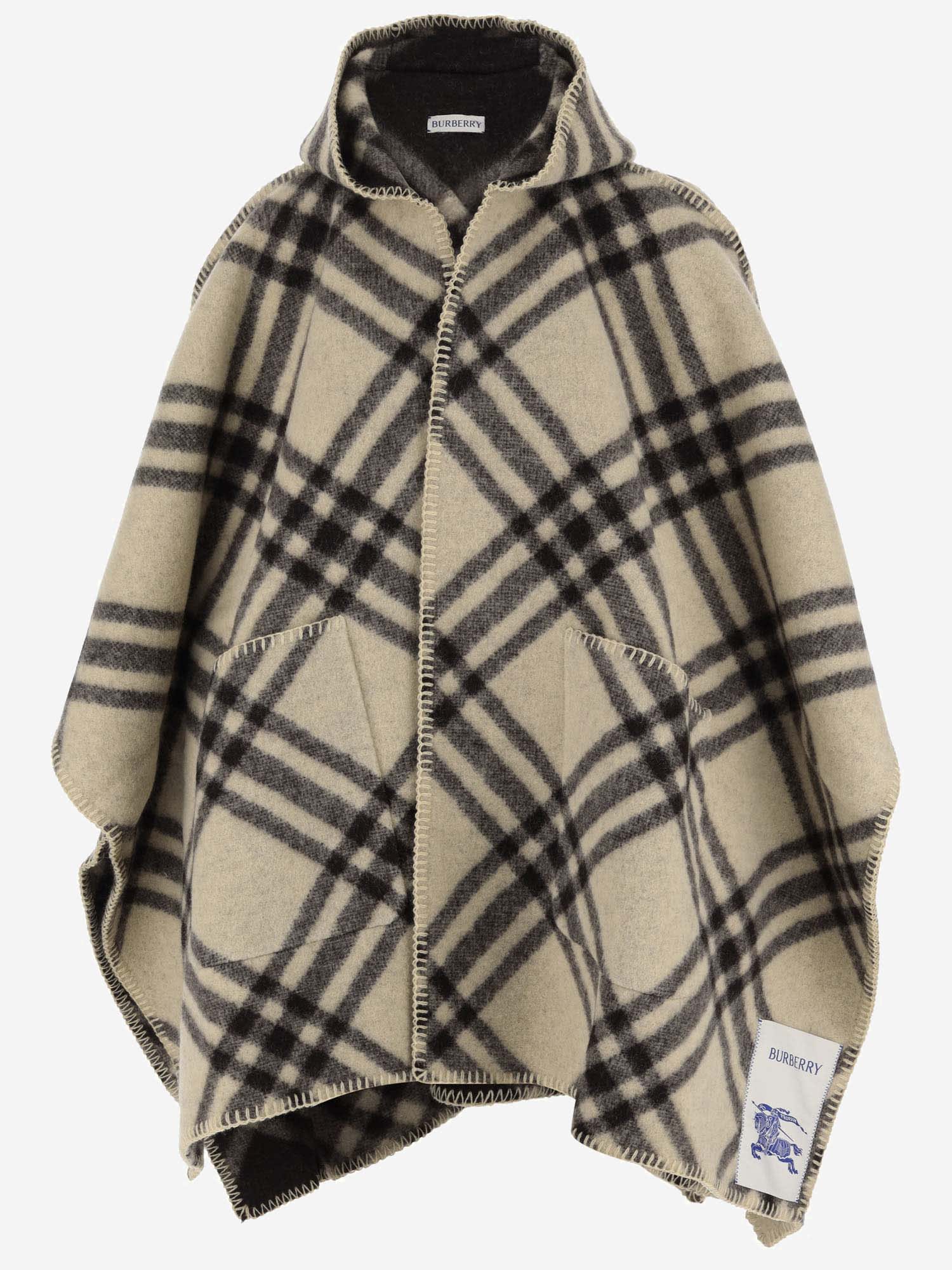 Shop Burberry Wool Cape With Check Pattern In Red