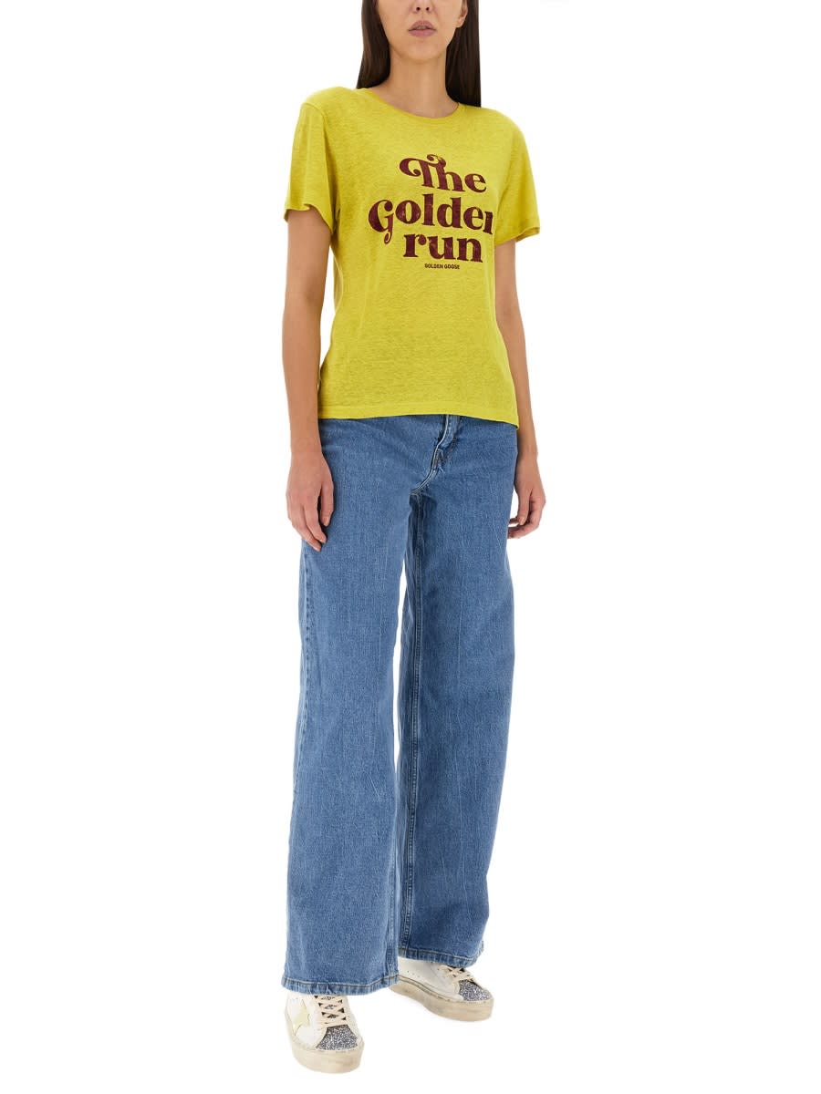 Shop Golden Goose Logo Print T-shirt In Yellow