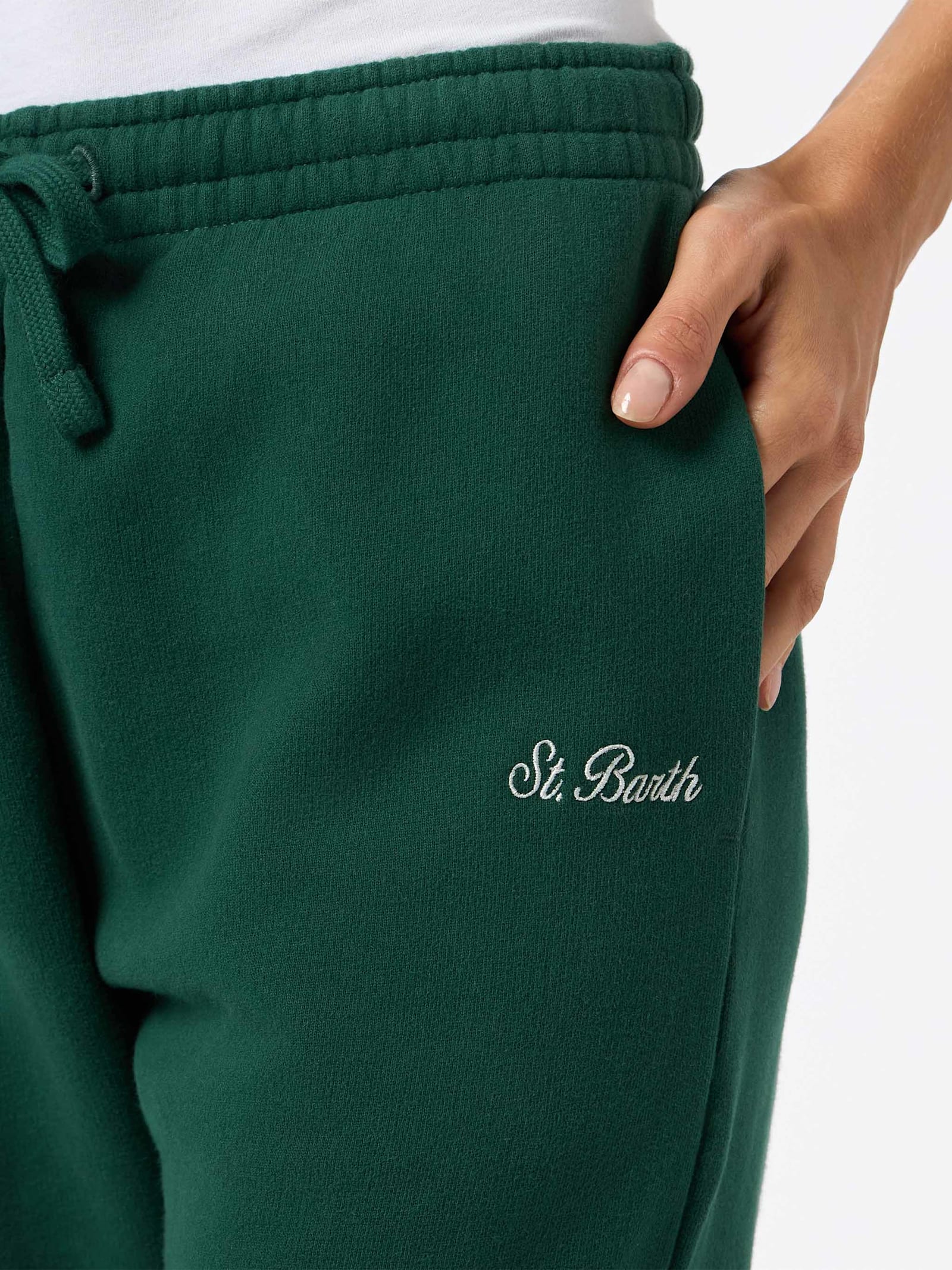 Mc2 Saint Barth Woman British Green Cotton Fleece Jogger Pants Odalys In Green