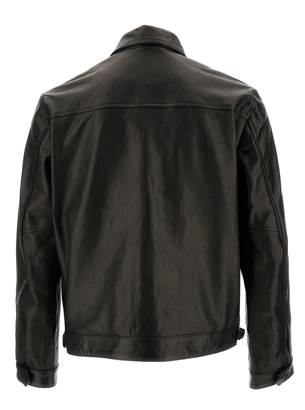 Shop Giorgio Brato Black Biker Jacket With Collar And Zip In Smooth Leather Woman