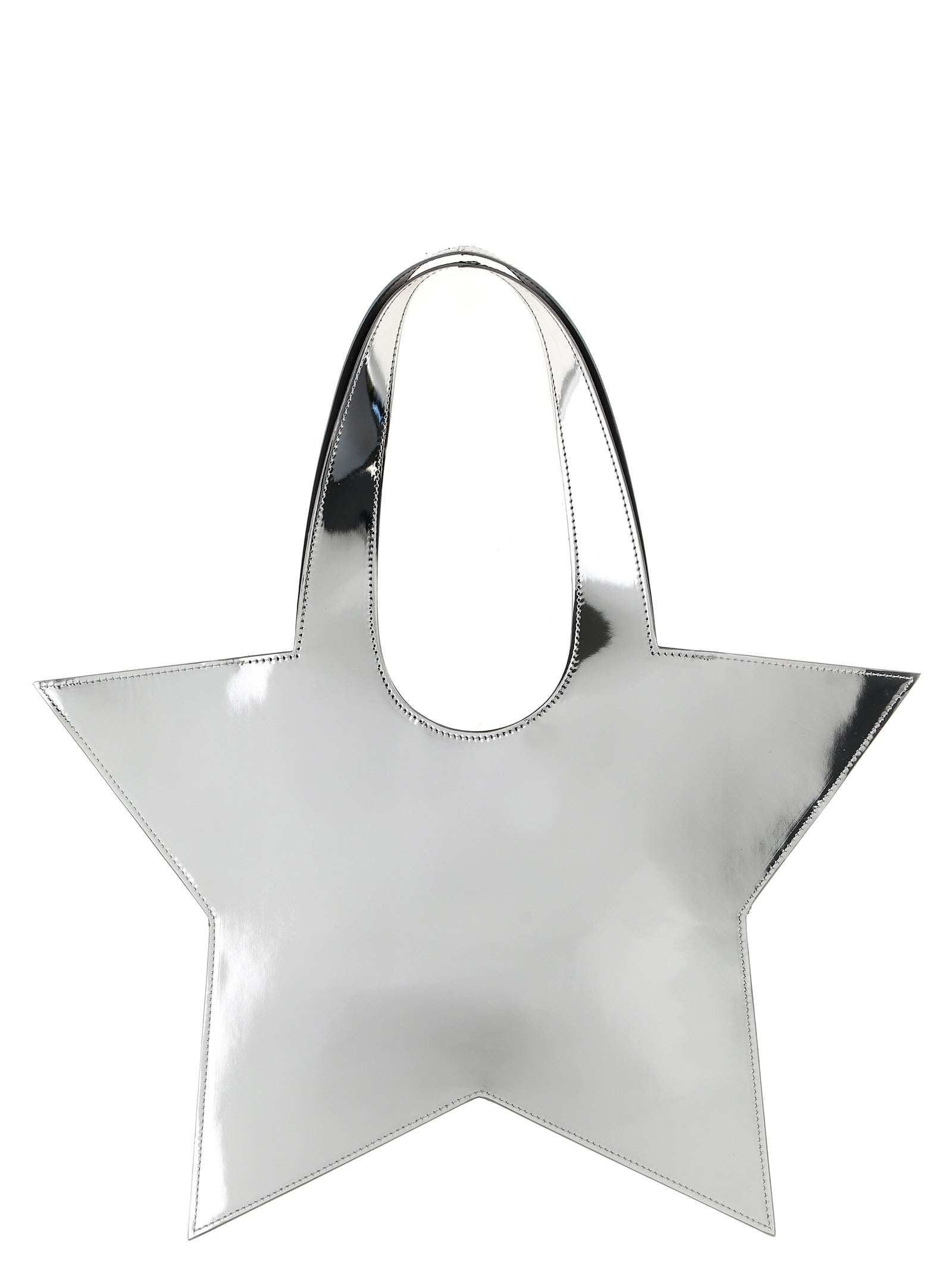 Coperni Star Metallic Mini Handbag With Embossed Logo Lettering On The Front And Mirrored Effect In Leather In Silver