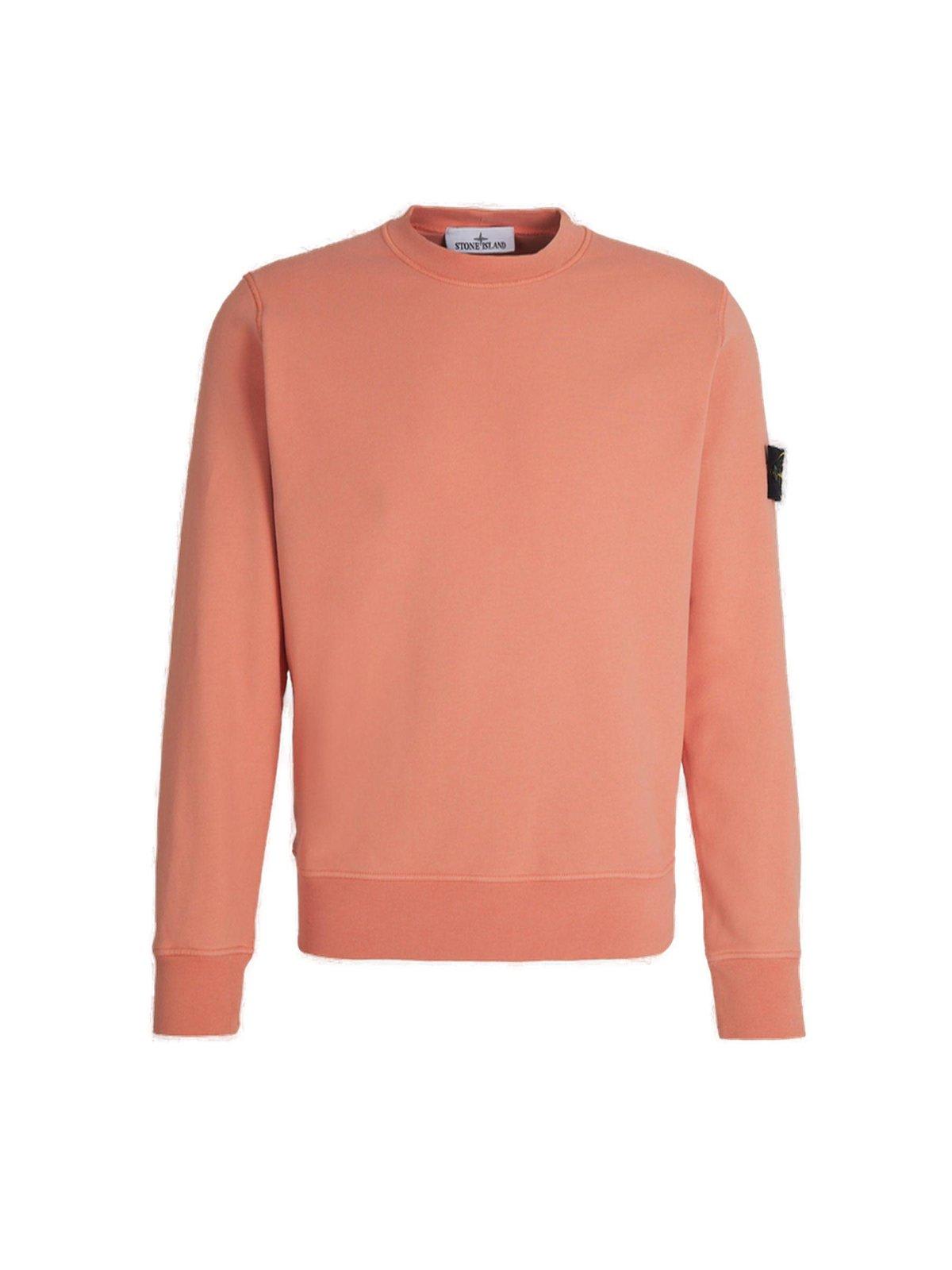 Shop Stone Island Logo Patch Crewneck Sweatshirt In Arancio