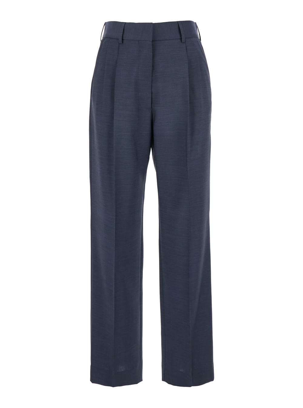 aile Blue Pants With Belt Loops And Box-pleated Details In Wool Blend Woman