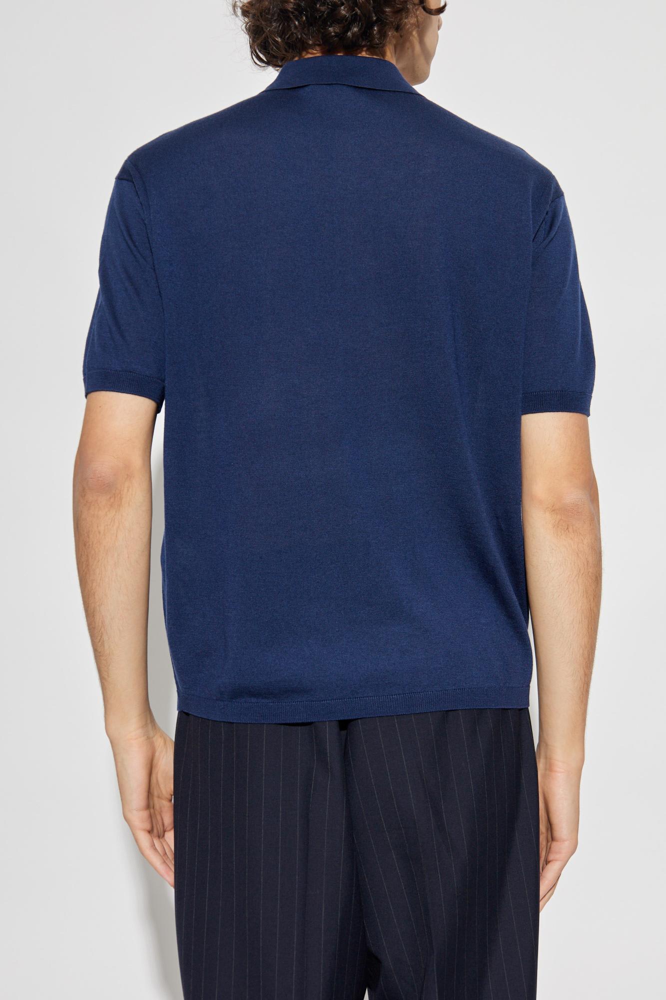 Emporio Armani Asv Plain-knit Jumper With Polo-shirt Collar, In A Wool And Lyocell Blend In Blue