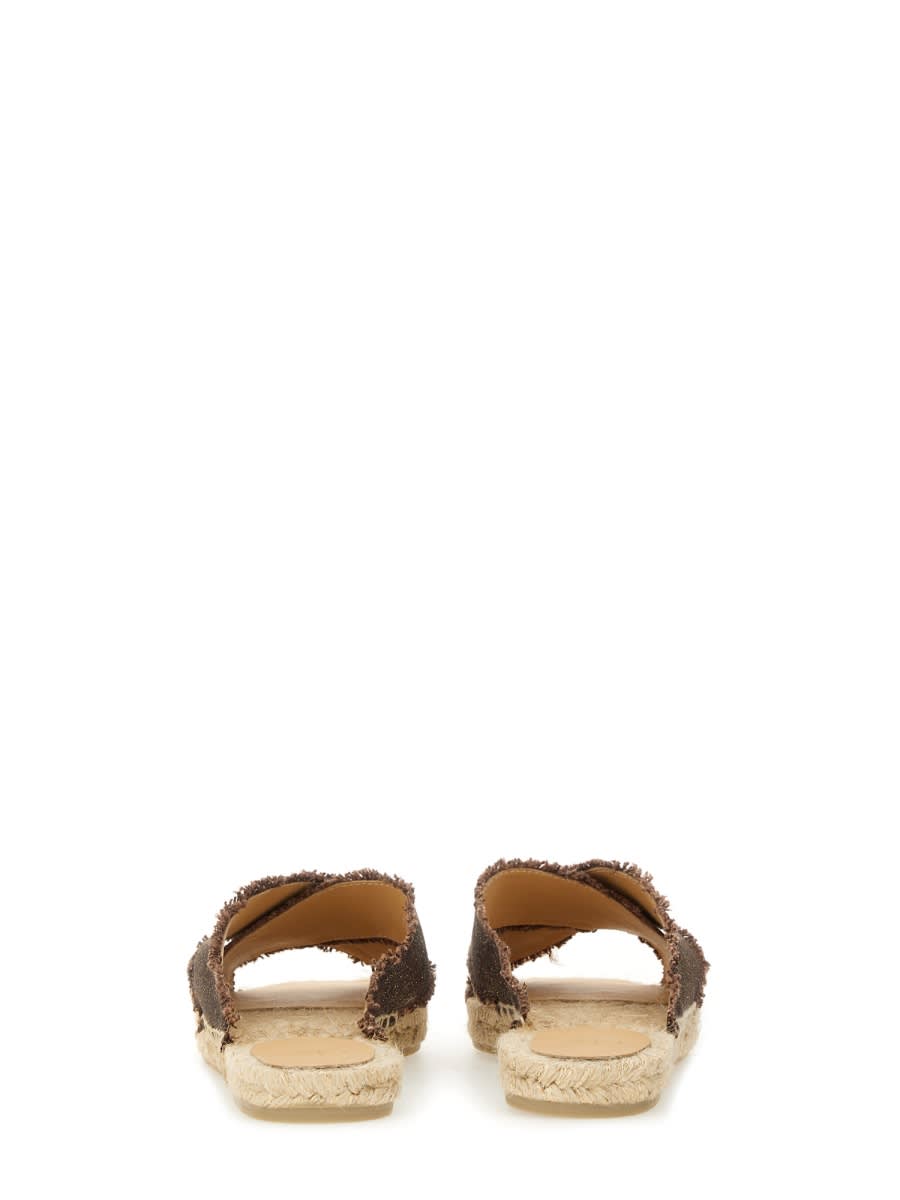 Castaã±er Cross Strap Espadrille Sandal With Frayed Edges In Brown