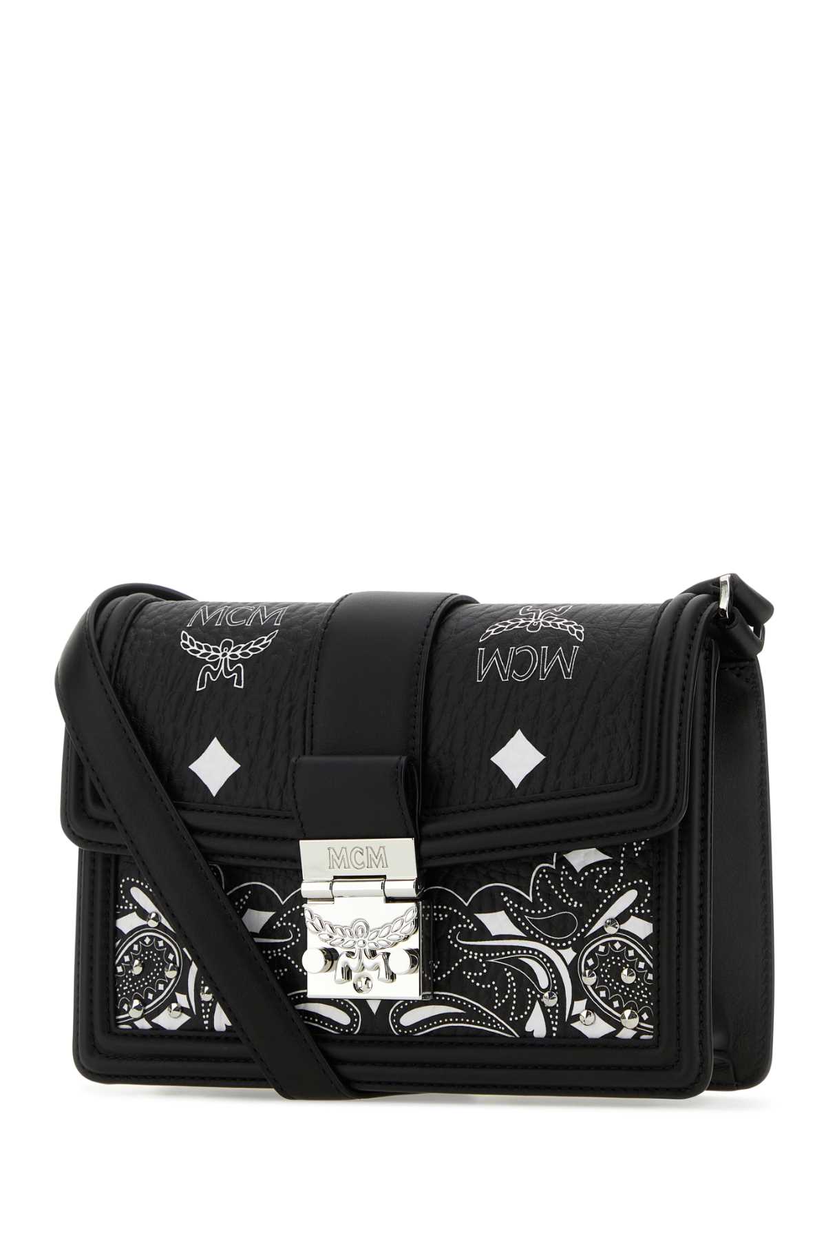 Shop Mcm Printed Canvas Small Tracy Shoulder Bag In Black