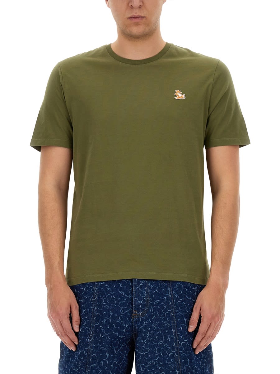 Shop Maison Kitsuné Chillax Fox T-shirt In Military Green