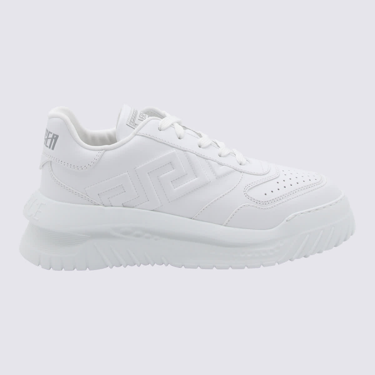 Shop Versace White Leather Odissea Sneakers