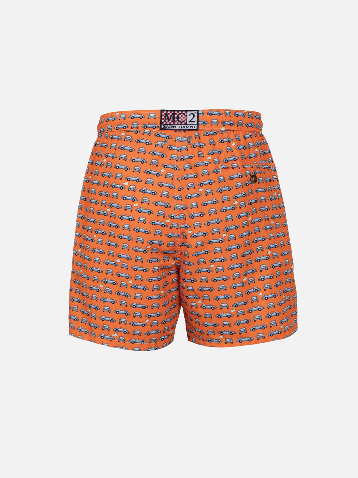 Shop Mc2 Saint Barth Man Lightweight Fabric Swim-shorts Lighting Micro Fantasy With Cars Print In Fluo
