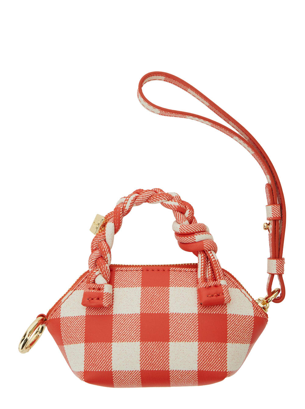 Ganni 'vichy' Red Nano Bag With Braided Handle And Logo Plaque