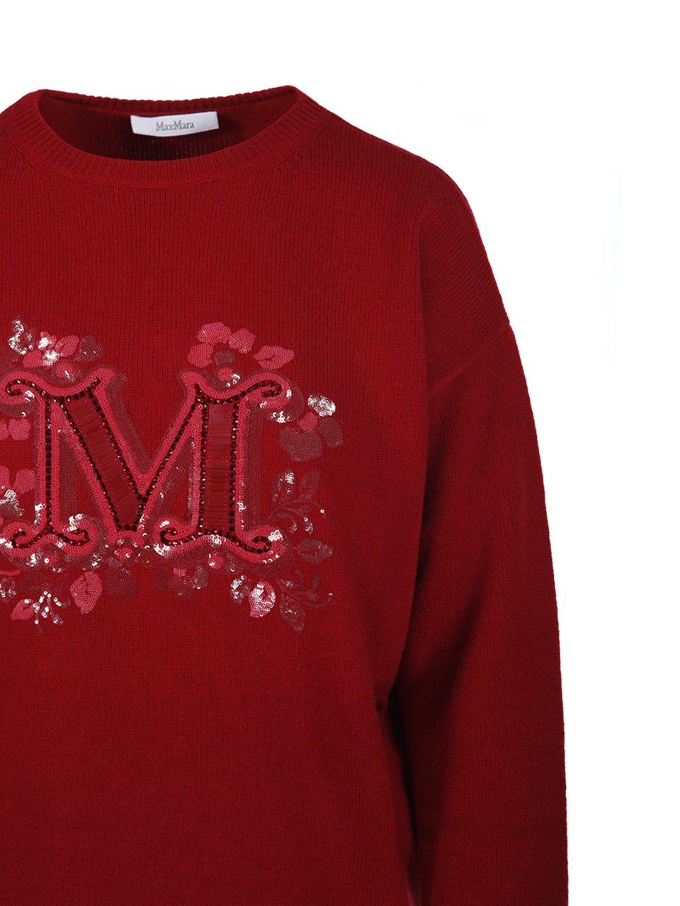 Max Mara Logo Embellished Crewneck Jumper In Red