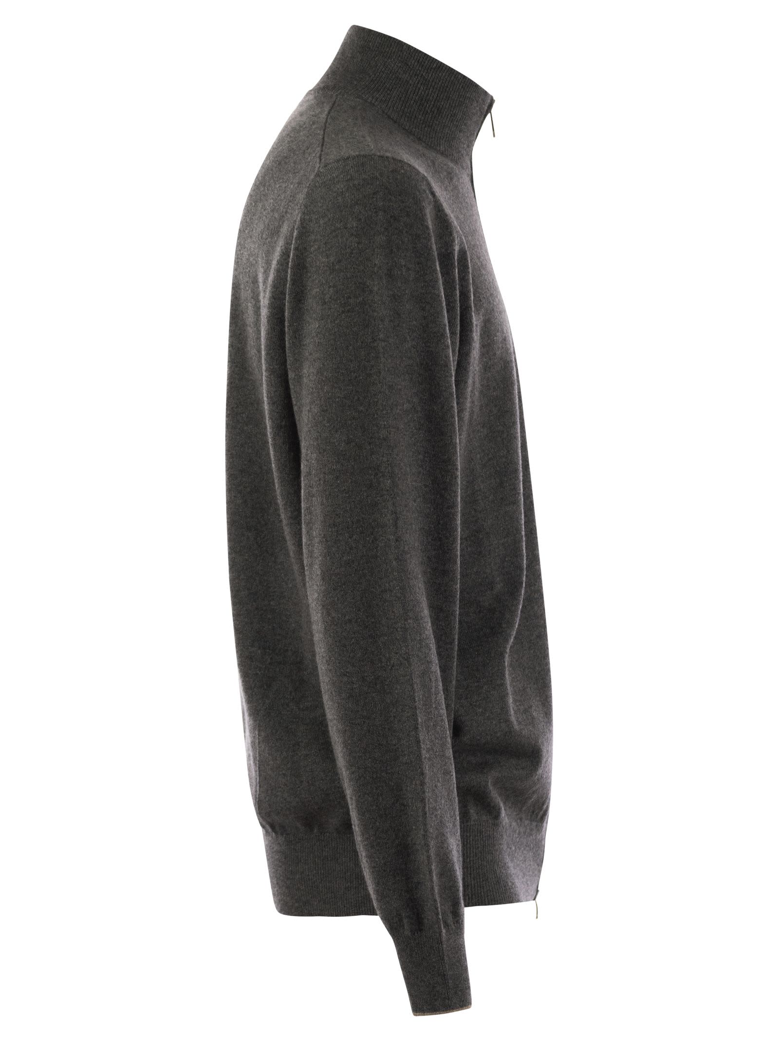 Shop Brunello Cucinelli High-necked Cashmere Cardigan With Zip In Grey