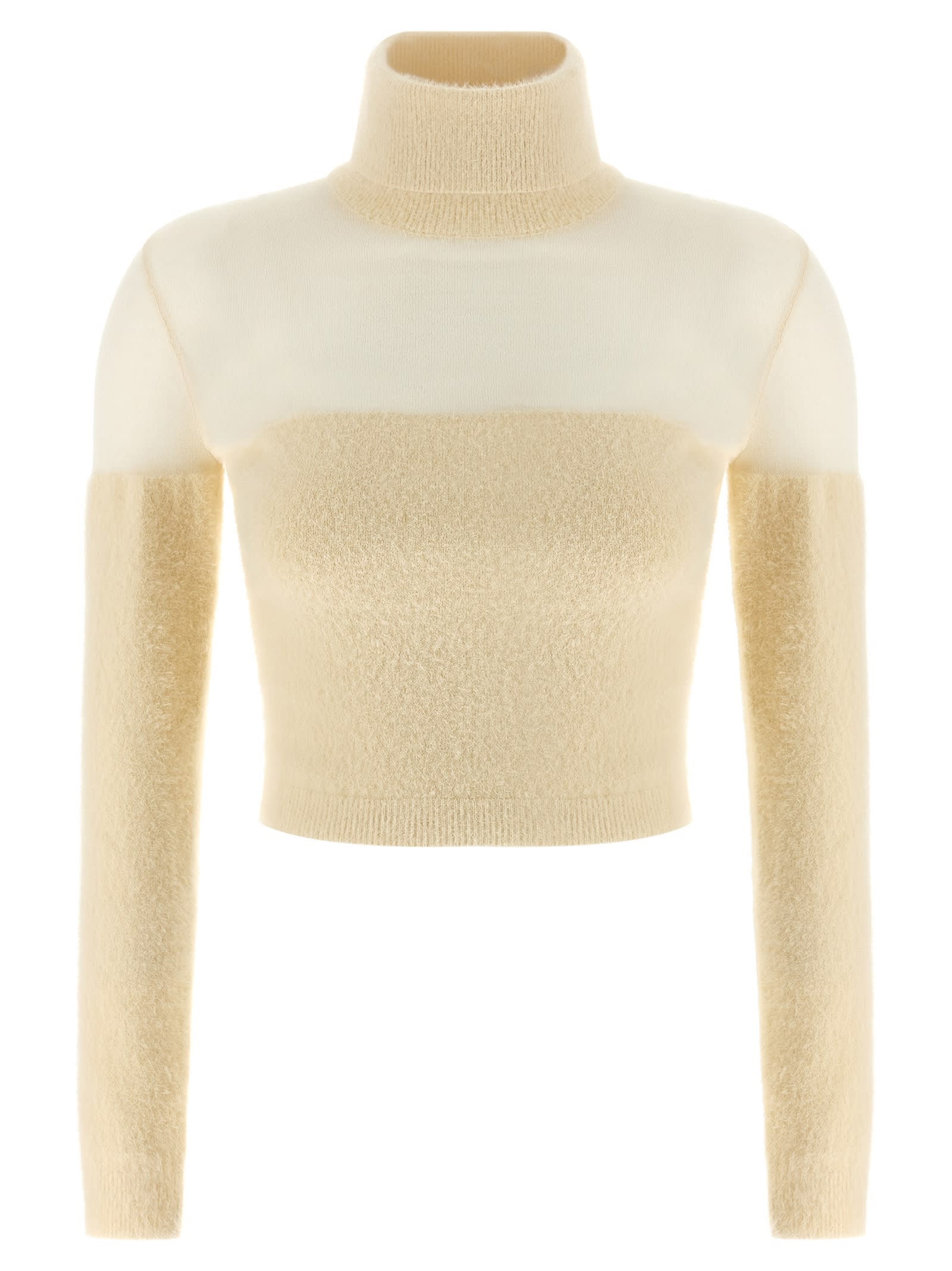 Elisabetta Franchi Brushed Insert Turtleneck Sweater Sweaters And Cardigans White In Multi