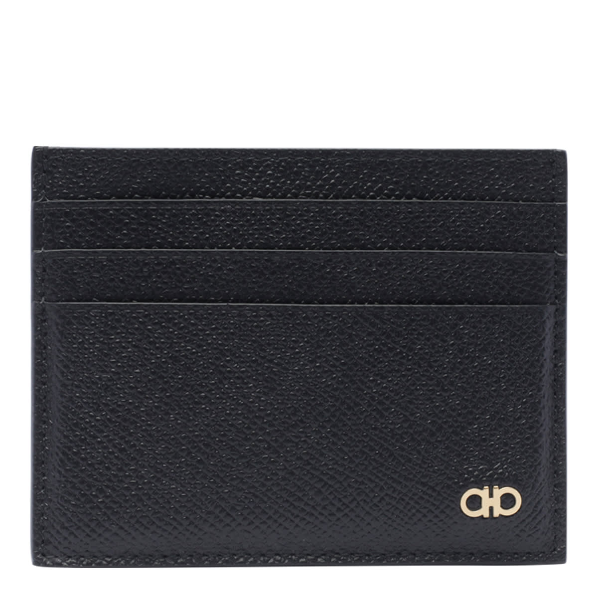 Ferragamo Black Card Holder With Micro Gancini On The Front And Logo Lettering On The Rear In Black
