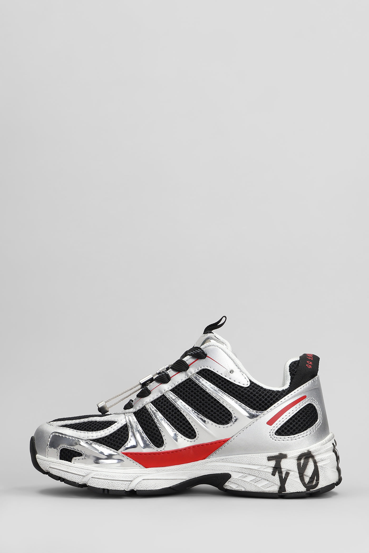 44 Label Group Dragger Sneakers In Silver Leather And Fabric In Silver
