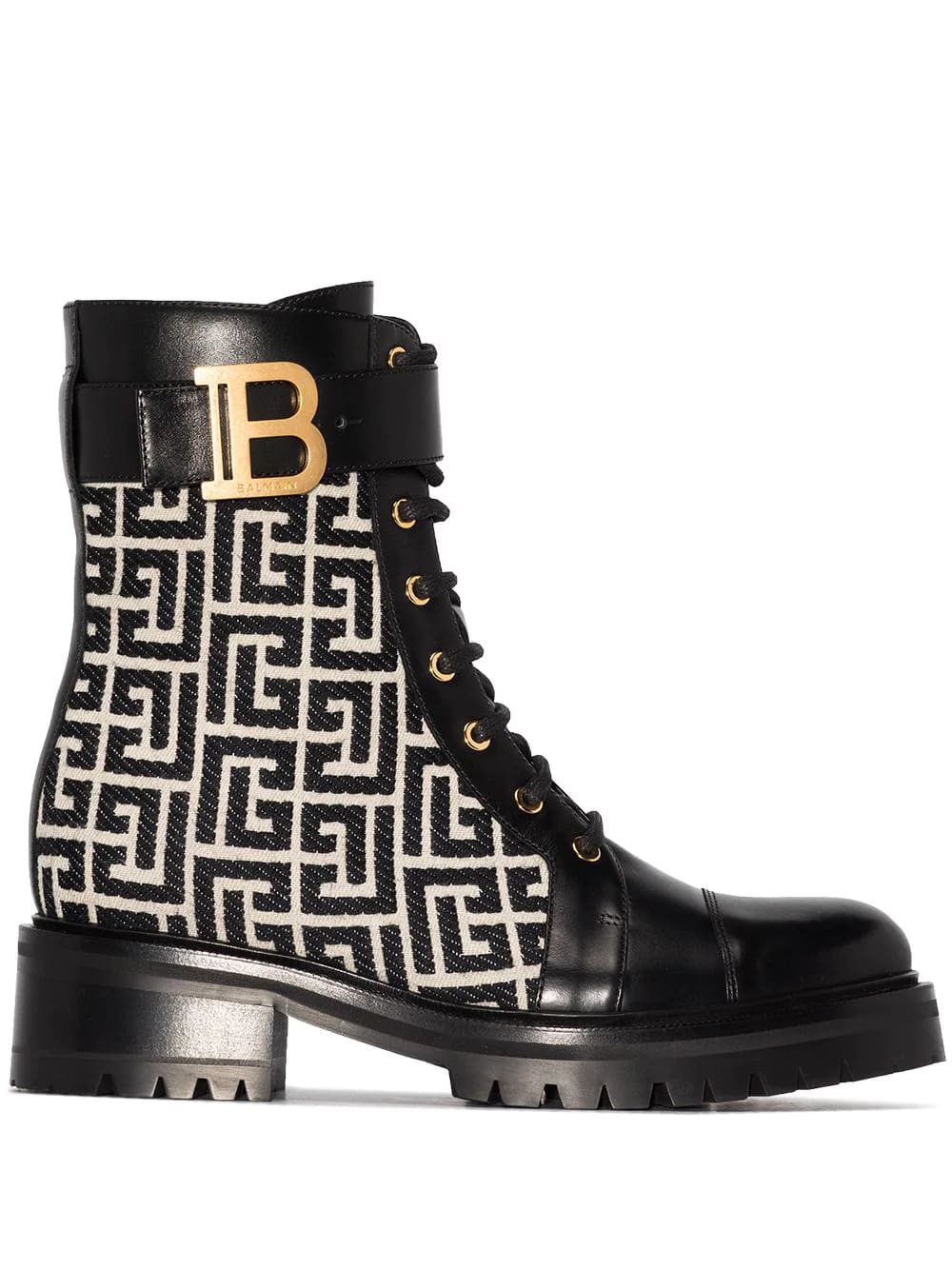 Balmain Woman Ranger Romy Ankle Boot In Black And Ivory Bicolor Jacquard
