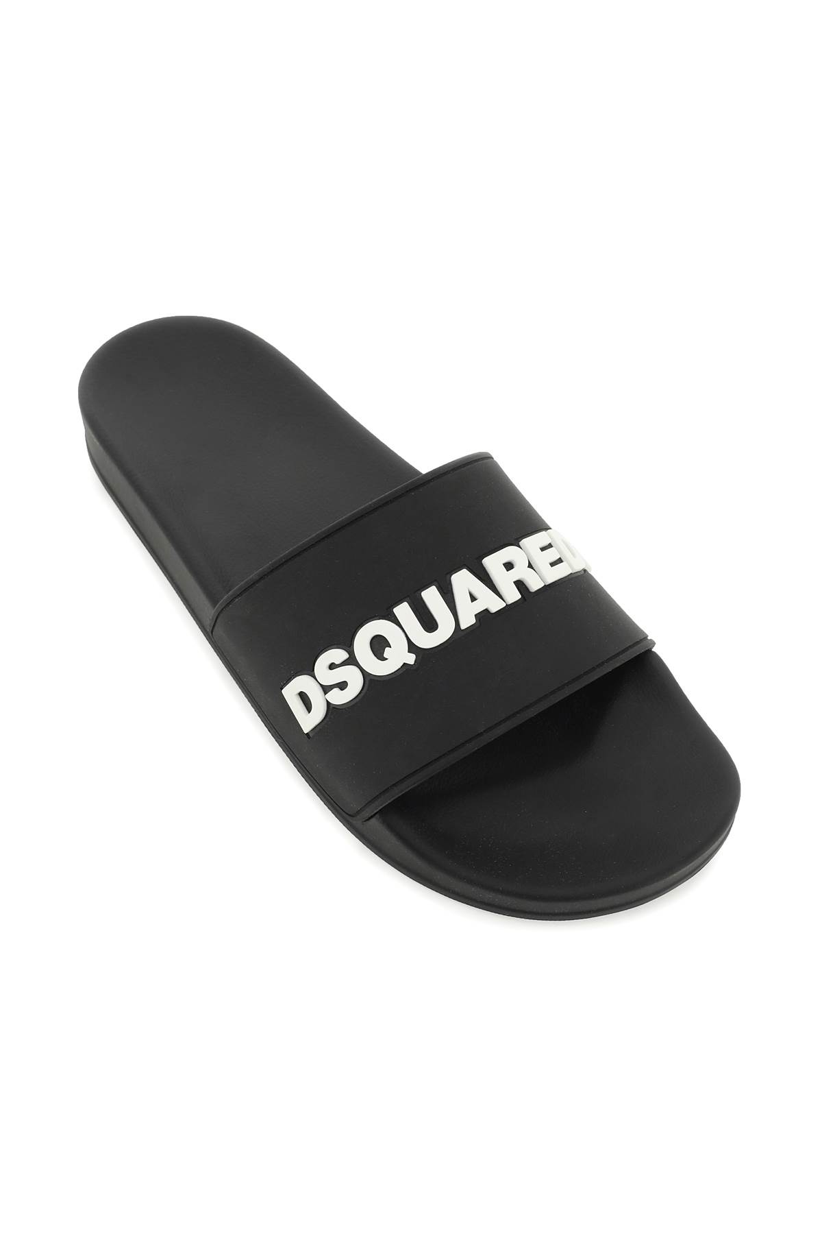 Shop Dsquared2 Logo Rubber Slides In Nero (white)