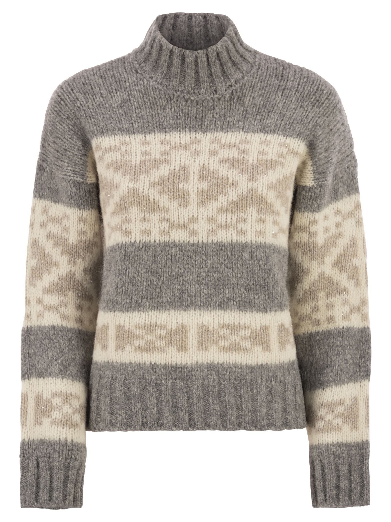 Peserico Striped High-neck Sweater In Multi