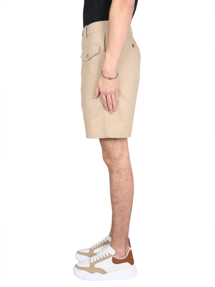 Alexander Mcqueen Cotton Knee-length Bermuda Shorts With Waist Belt Loops In Beige
