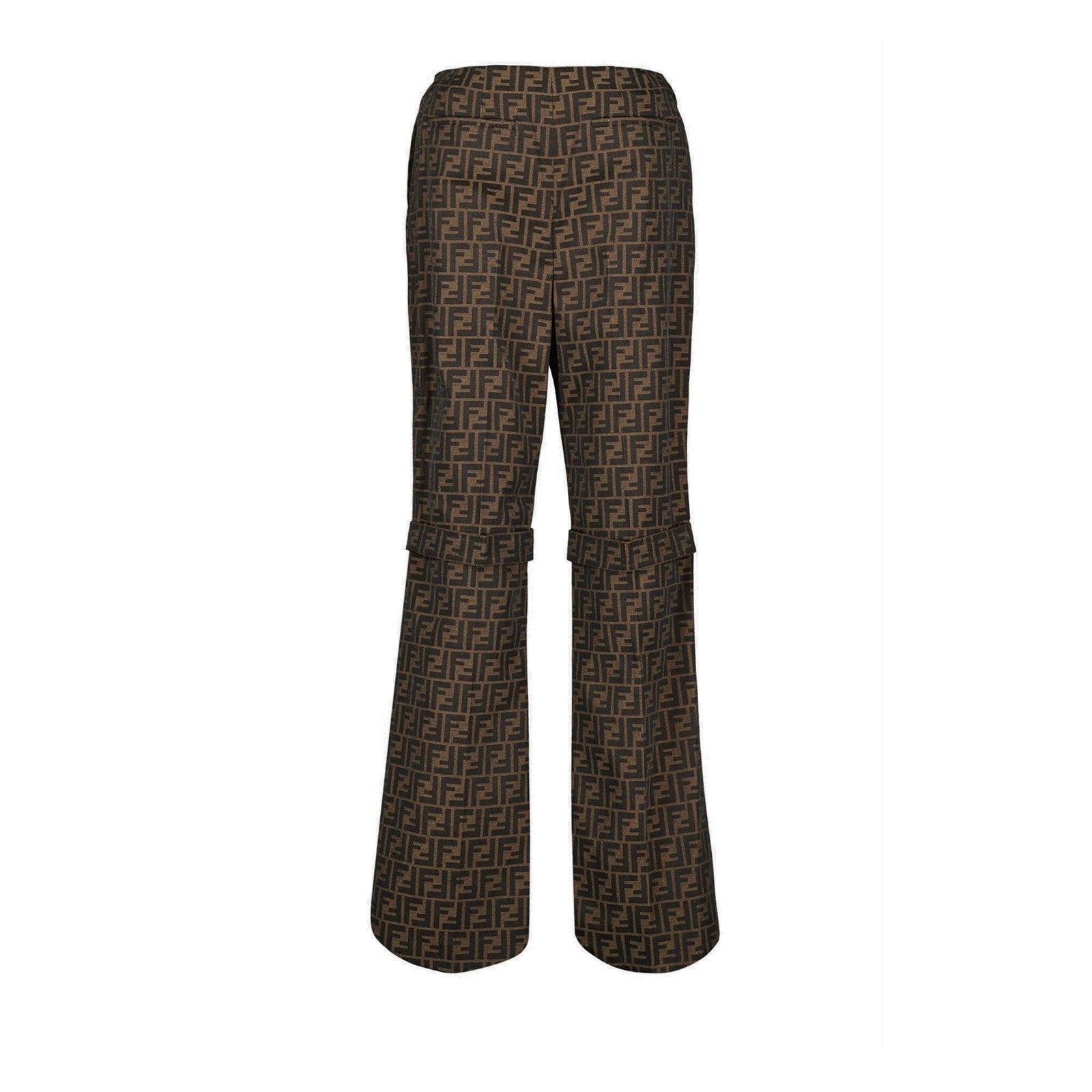 Shop Fendi Ff Motif Straight-leg Trousers In Marrone