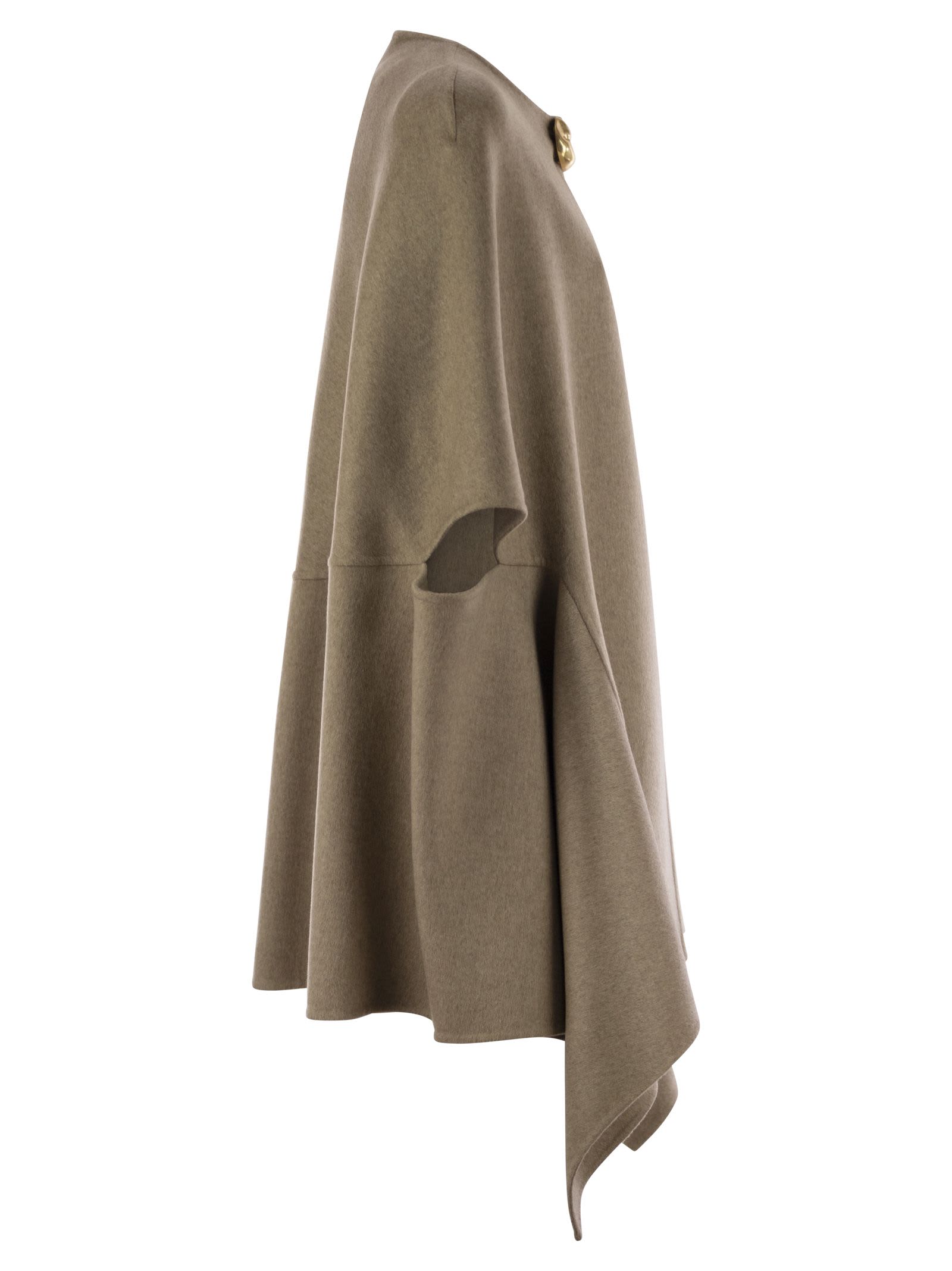 Fabiana Filippi Double Cashemere Coat With Jewelled Button In Brown